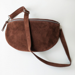 Bauchtasche Wildleder mit Lederriemen - schokobraun - silber Schnallen-Made in Italy