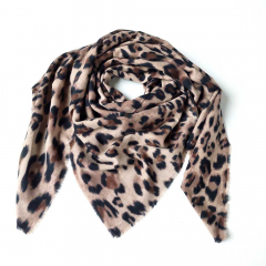 Schal Halstuch Leopardenmuster weich, schwarz braun auf beige
