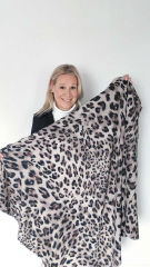 Schal Halstuch Leopardenmuster weich, schwarz braun auf beige