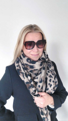 Schal Halstuch Leopardenmuster weich, schwarz braun auf beige