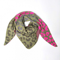 Dreieckstuch Schal Leopardenmuster Herzen Wollschal flauschig weich, olivgrn pink