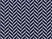 Hosenstretch Stoff Bengalin Jacquard grafisches Muster, dunkelblau grauweiß