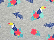 RESTSTCK 250 cm Sweat Tukan Blumen angeraut, grau-meliert bunt