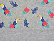 RESTSTCK 250 cm Sweat Tukan Blumen angeraut, grau-meliert bunt