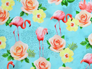 RESTSTCK 158 cm Jersey Digitaldruck Flamingos Blumen Leopardenmuster, trkis