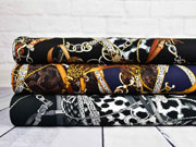 Viskose Twillstoff Ketten Lederriemen Quasten Animal Print, cognac dunkelblau