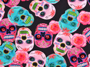 Jersey Digitaldruck mexikanische Totenköpfe, pink dunkelgrau