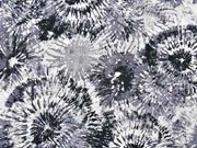 Viskose Crepe Blusenstoff Batik Kreise, weiss dunkelgrau