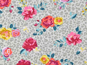 Jerseystoff Blumen Leomuster, hellgrau
