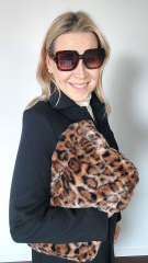 Fake Fur Felltasche Shopper Leopardenmuster flauschig weich uni, braun schwarz cognacbraun