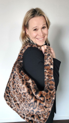 Fake Fur Felltasche Shopper Leopardenmuster flauschig weich uni, braun schwarz cognacbraun