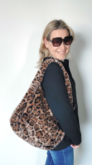 Fake Fur Felltasche Shopper Leopardenmuster flauschig weich uni, braun schwarz cognacbraun