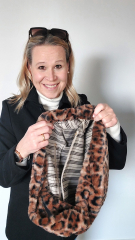 Fake Fur Felltasche Shopper Leopardenmuster flauschig weich uni, braun schwarz cognacbraun