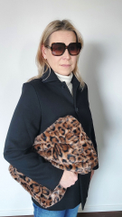 Fake Fur Felltasche Shopper Leopardenmuster flauschig weich uni, braun schwarz cognacbraun