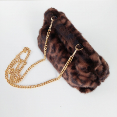 Fake Fur Felltasche Leopardenmuster mit Rahmen flauschig weich uni, braun schwarz dunkelbraun