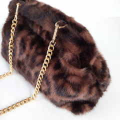 Fake Fur Felltasche Leopardenmuster mit Rahmen flauschig weich uni, braun schwarz dunkelbraun