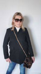 Fake Fur Felltasche Leopardenmuster mit Rahmen flauschig weich uni, braun schwarz dunkelbraun