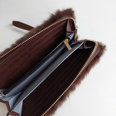 Fake Fur Fellimitat Geldbrse Portemonnaie Leopardenmuster Ziparound - dunkelbraun