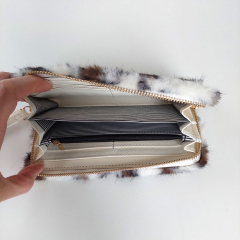 Fake Fur Fellimitat Geldbrse Portemonnaie Leopardenmuster Ziparound - cremewei