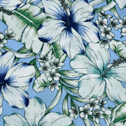 RESTSTÜCK 52 cm Viskose Stoff tropische Blumen Blätter, weiß blau