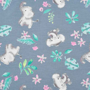 Jerseystoff Elefanten Blumen Bltter, pink mint jeansblau