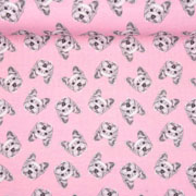 Jerseystoff Hunde Gesichter Digitaldruck, grau rosa