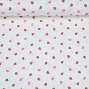 Jerseystoff Erdbeeren, neonpink weiss