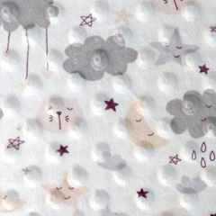 RESTSTCK 40 cm Minky Fleece Stoff Punkte Mond Sterne Wolken , grau beige