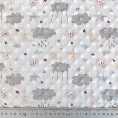 RESTSTCK 40 cm Minky Fleece Stoff Punkte Mond Sterne Wolken , grau beige