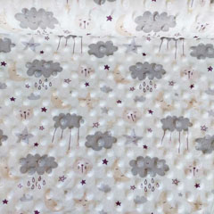 RESTSTCK 40 cm Minky Fleece Stoff Punkte Mond Sterne Wolken , grau beige