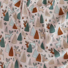 Jerseystoff Rehe Bume, dunkelmintgrn hellrosa