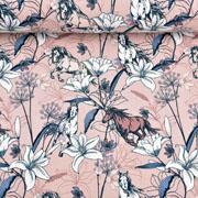 Sweatstoff French Terry Blumen Pferde, hellaltrosa