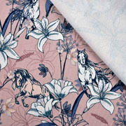 Sweatstoff French Terry Blumen Pferde, hellaltrosa