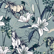 Sweatstoff French Terry Blumen Pferde,  mint