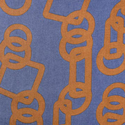 Viskose Stoff Blusenstoff Ringe Quadrate, terracotta braun jeansblau