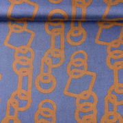 Viskose Stoff Blusenstoff Ringe Quadrate, terracotta braun jeansblau