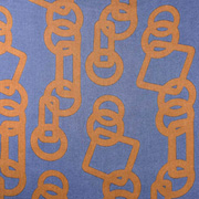RESTSTÜCK 97 cm Viskose Stoff Blusenstoff Ringe Quadrate, terracotta braun jeansblau