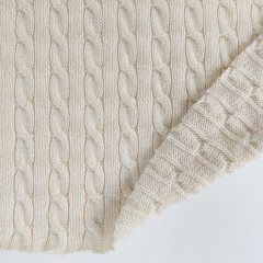 Zopfstrickstoff Cashmere Schurwolle Designerstoff, cremewei