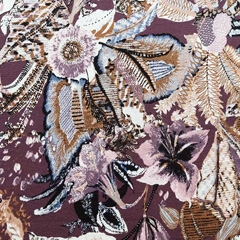 RESTSTCK 117 cm Viskose Jerseystoff Blumen Bltter, ockergelb altrosa mauve