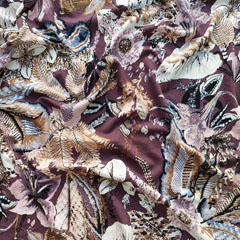 RESTSTCK 117 cm Viskose Jerseystoff Blumen Bltter, ockergelb altrosa mauve