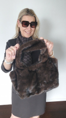 Fake Fur Felltasche flauschig weich uni, dunkelbraun