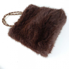Fake Fur Felltasche gold Kette Schulterriemen flauschig weich uni, dunkelbraun