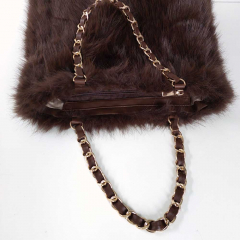 Fake Fur Felltasche gold Kette Schulterriemen flauschig weich uni, dunkelbraun