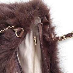 Fake Fur Felltasche gold Kette Schulterriemen flauschig weich uni, dunkelbraun