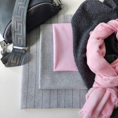 EINZELSTCK (2.35 m)Wollstoff Woolblend Nadelstreifen Fischgrt Deadstock Designerstoff -grau - Made in Italy