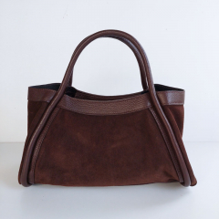 Wildledertasche  2 in 1 Handtasche & Tschchen Ledergriffe-schokobraun-Made in Italy