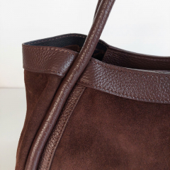 Wildledertasche  2 in 1 Handtasche & Tschchen Ledergriffe-schokobraun-Made in Italy