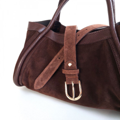 Wildledertasche  2 in 1 Handtasche & Tschchen Ledergriffe-schokobraun-Made in Italy