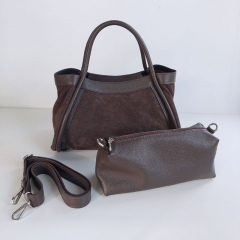 Wildledertasche  2 in 1 Handtasche & Tschchen Ledergriffe-dunkelbraun-Made in Italy