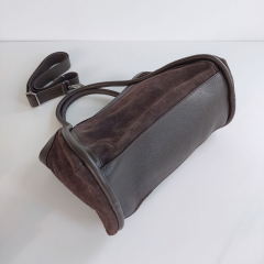 Wildledertasche  2 in 1 Handtasche & Tschchen Ledergriffe-dunkelbraun-Made in Italy